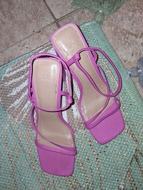 H&M Pink Strappy Square-Toe Heeled Sandals